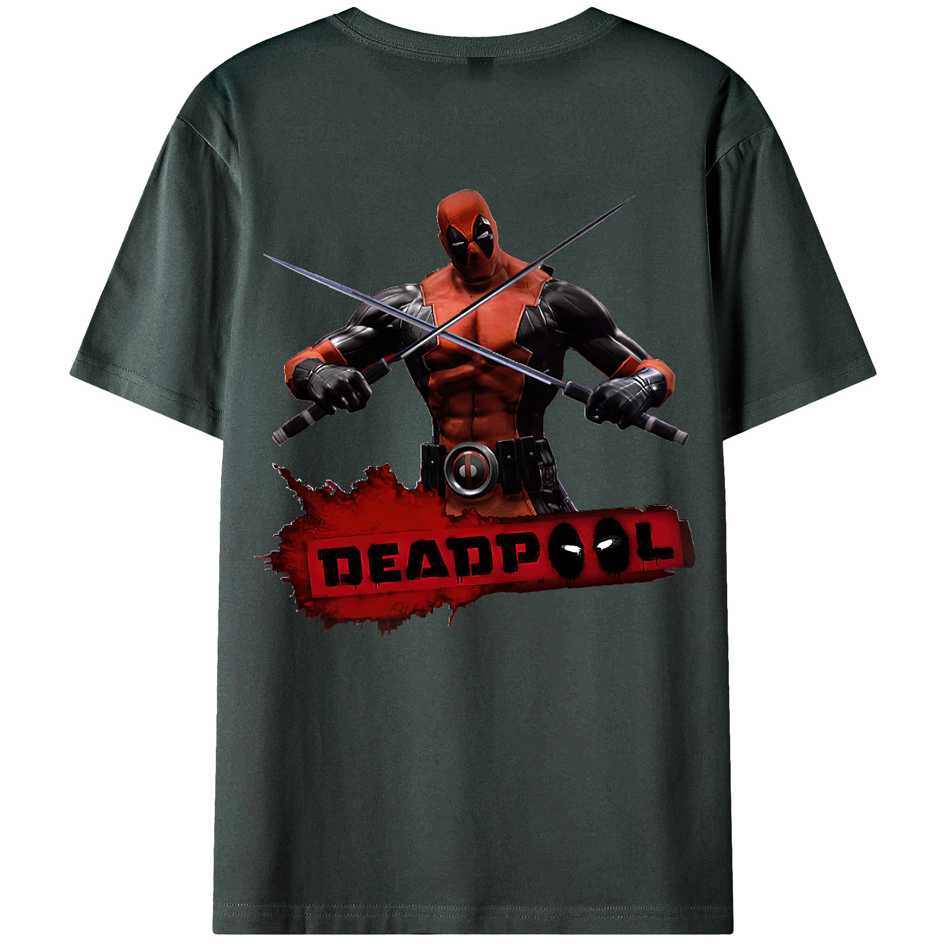 （画像用） Deadpool デッドプール 綿100％ メンズ半袖Tシャツ（バックプリント） 通気性